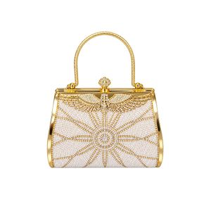 Luxury Pearl & Crystal Gold Evening Clutch Bag