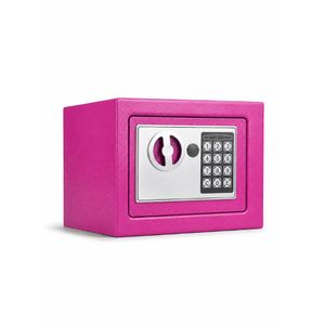 Digital Safe Box - Electronic Security Lock Box with PIN Code & Override Keys, Solid Steel Money Jewelry Storage, Pre-Drilled Mounting Holes, LED Keypad, Fabric Pad, Home Office Business Use (W23 x D17 x H17)cm / (W9x D6.7 x H6.7)inch - Pink