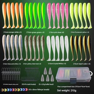 76pcs fishing lure set, T-tail soft l-ures + fishing hooks set