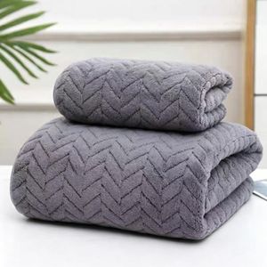 2pcs Facial Towels+Bath Towels Soft Towel-dark grey