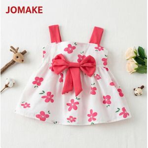JOMAKE 6M-6-year-old girl's printed dress, small red flowers, halter dress