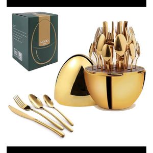 24 Set Of Egg Shape Spoons - Gold 