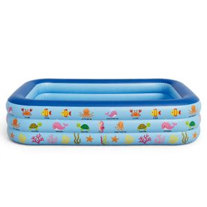 Rectangular Inflatable Kids Swimming Pool – Blue Ocean World Design with Cute Cartoon Sea Animals