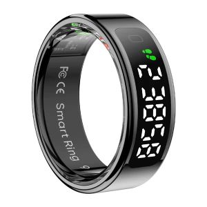 Colmi R12 Smart Ring – Size 12 – Built-in Touch OLED Screen – Gesture Control – Heart Rate & SpO2 Monitor – 5ATM Waterproof – Wireless Charging – Black