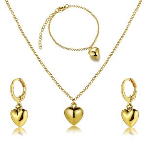 Heart Shape Jewelry Set Gold Plated Necklace Earrings Bracelet Women  Accessories