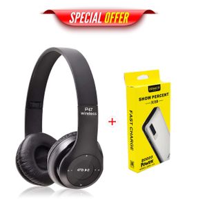 P47 Bluetooth Wireless Headset + 20000 mAh Powerbank - Black
