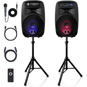 PRORECK PARTY 15 | 15" 2000W Portable Powered DJ PA System With Mic and Bluetooth/USB/SD/LED/FM Radio/Remote