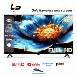 LP Smart TV 43 inches - Frameless - Full HD Image - Android 14.0 - 1GB RAM + 8GB ROM - WiFi - Bluetooth - Digital TV Tuner - Ideal for Living Room / Family