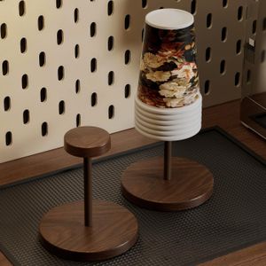 NIKIHONG Paper Cup Holder, Plastic Wood Grain Mug Rack Countertop, Coffee Cup Dispenser For Counter, Organizer Station for Coffee Milk Tea Shop Restaurant Office Bathroom
