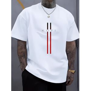 Men's T-Shirt KOFI Graphic Print Casual Tee, Short Sleeve Round Neck Cotton Top, Stylish Streetwear Shirt for Men - White