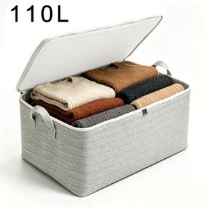 110L Large Storage Bags, Foldable Clothes Storage Organizer with Zipper & Handles, Linen Fabric Storage Bins for Clothes, Blankets, Bedding, Toys, Bedroom Closet Organization-Grey