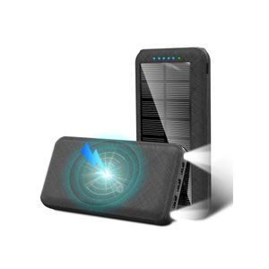 30000mAh Solar Power Bank with LED Flashlight (L17.3 x W8.5 x H2.6)cm / (L6.8 x W3.3 x H1.0)inch - Black