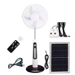 Rechargeable solar and electric standing fan with solar panels, 2 extra bulbs and remote-18 inches