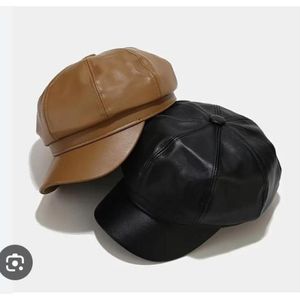 AD 2pcs Vintage Ladies Faux Leather Newsboy Cap - Multicolour