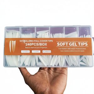 Extra Long Full Cover Soft Gel Nail Tips –240 Pcs/Box – Clear Professional Manicure Set