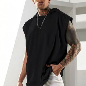 Hot-selling men's high-quality American-style sleeveless loose-fitting hooded vest sports Loose hooded Tank Top