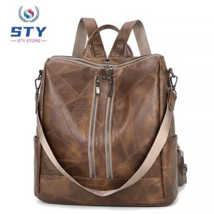 STY Ladies Handbag Women Backpack Korean Version PU Bag Single-Shoulder Bag Top-handle Bag - Khaki