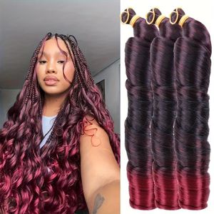 Fashion Ombre Burgundy Curly Hair Bundles - 24 Inch, 3 Pcs, Water Wave for Braiding & Styling