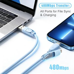 4-in-1 Multi Type Convertible Fast Charging Cable 100W PD Liquid Silicone Data Cord