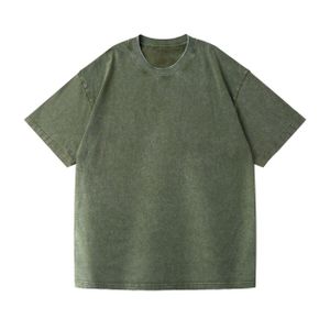 Unisex Acid Wash Olive Green T-Shirt - Heavyweight Vintage Oversized Short Sleeve Tee