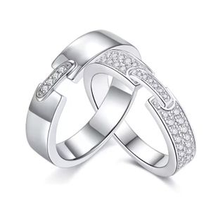 2 Pcs Zircon Engagement Ring Couple Rings Silver Ring-Adjustable Size
