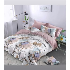 Bedding Sets Luxury 6Pcs SuperKing-size  Marble Geometric Bedding Duvet Cover Set – Super Soft Bedding Set With Bedsheet, Heav Duvet Cover, Pillowcases & Throw Pillow Cover For Beautiful & Brighter Room – Pink/White Gold Design
