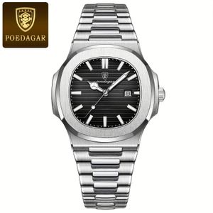 POEDAGAR Waterproof Luminous Calendar Stainless Steel Men'S Watch Business Cool  Students Korean Luxury Youth Quartz Wristwatch