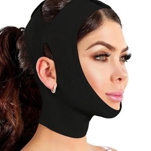 Black V-shaped face lift mask, breathable fabric, comfortable fit to the face