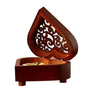 Creative Heart Shaped Wood Carved Mechanism Musical Box - Wood 