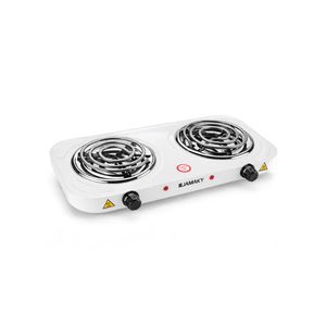 Jamaky 1500W+1500W Double Electric Hot Plate with Thermostat Control & Galvanized Steel Heating Surface - White