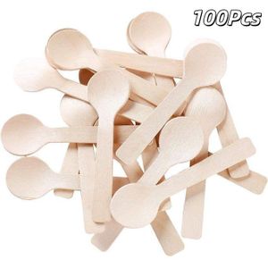 Mouniubull 4" Mini Wooden Spoons 100 ct, Biodegradable Compostable Birchwood (100pcs/bag) 