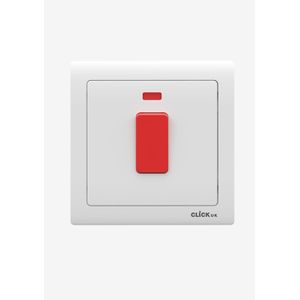 CLICK UK 45A High Power Double Pole Cooker / Air Conditioner Control Switch with Neon Indicator Light – Heavy-Duty White Isolator Wall Switch Plate