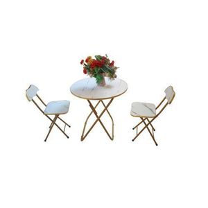 70cm  Foldable Dining Study Table With 2PC Chairs-White/Gold/Black