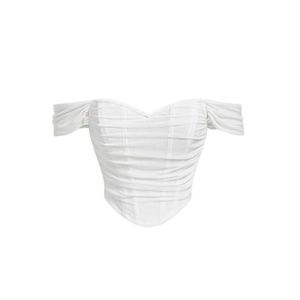 SHEIN MOD Off Shoulder Fish Bone Decoration Ruched Waist Corset Structure Crop Top - White