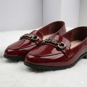 Women's Elegant Burgundy Patent Loafers - Slip-On  Shoes