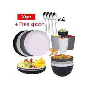 20 Pcs Unbreakable Cup,Flat Plate,Soup Bowl And Spoons- Dinnerware Plate Set