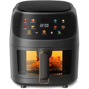 minMAX New 8L Extra Large Capacity Visible Glass Window Airfryer with Smart Digital Control Touch Display Model – 2400W and Nonstick Basket  - Black