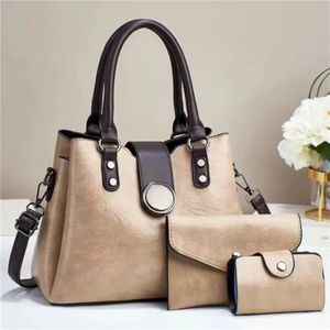 3 in 1 Ladies Medium Size Tote Luxury Leather Women Hand Bags Shoulder Bag For Women High Quality - Beige