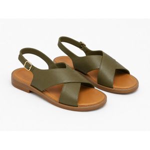 Women's  Cross-Strap Flat Sandals - Army Green