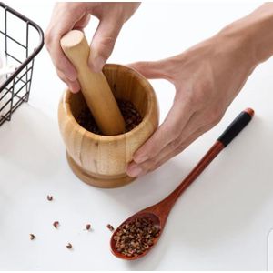 Premium Bamboo Portable size Manual Spice and Herb Crusher Grinder/ Mini Mortar and Pestle