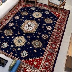 1.2x1.6m Anti Slip Floor Carpet Vintage Home Machine Woven Center Rug Carpets for Living Room-Blue