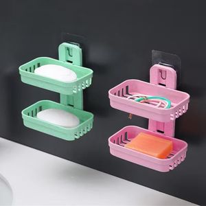 Other Punch-Free Suction Cup Wall-Mounted Soap Box with Double Layer Shelves - Heavy-Duty Plastic Bathroom & Kitchen Storage Organizer with Suction Cup Mount, Space-Saving Vertical Design, White & Black Color Options, No Drilling Required for Shower, 