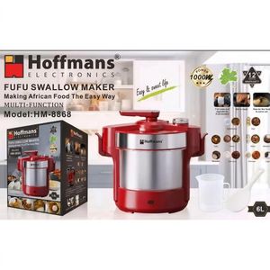 Hoffmans  6L Multi-Function Fufu Swallow Maker & Food Processor - 1000W, Model HM-8868-Sliver & Red