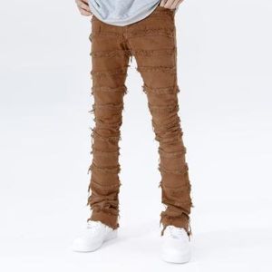 New Fashion Vintage Brown Baggy Men Cargo Flare Jeans Pants High
