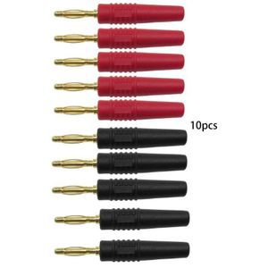 10pcs 2mm Wire Cord Solder Type Male Banana Plug Jack Connector Musical Speaker Cable Pin Adapter Gold Plated  -  Red/ Black