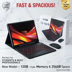 Zynix 12-Inch Smart Android Tablet PC with Wireless Keyboard & Mouse