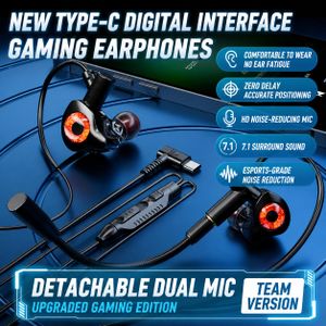 Type-c In-Ear Gaming Earbuds with Microphone – Adjustable Volume, Wired for PC & Cross-Platform FPS Games