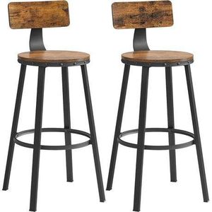 LASA Set of 2 Rustic Counter Height Bar Stools with Backrest
