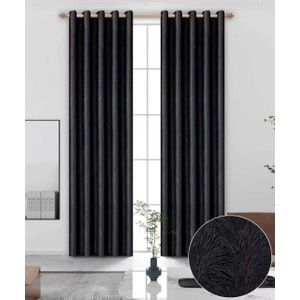 OMAMA HOME TEXTILE 2-in-1 Eyelet Window Curtain 150 × 250 cm –Black