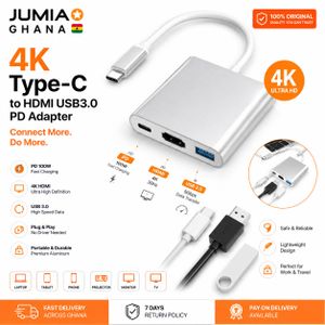 USB C to HDMI 4K Adapter 3-in-1 USB 3.0 PD 100W Fast Charging Multiport Hub for MacBook Samsung Laptop